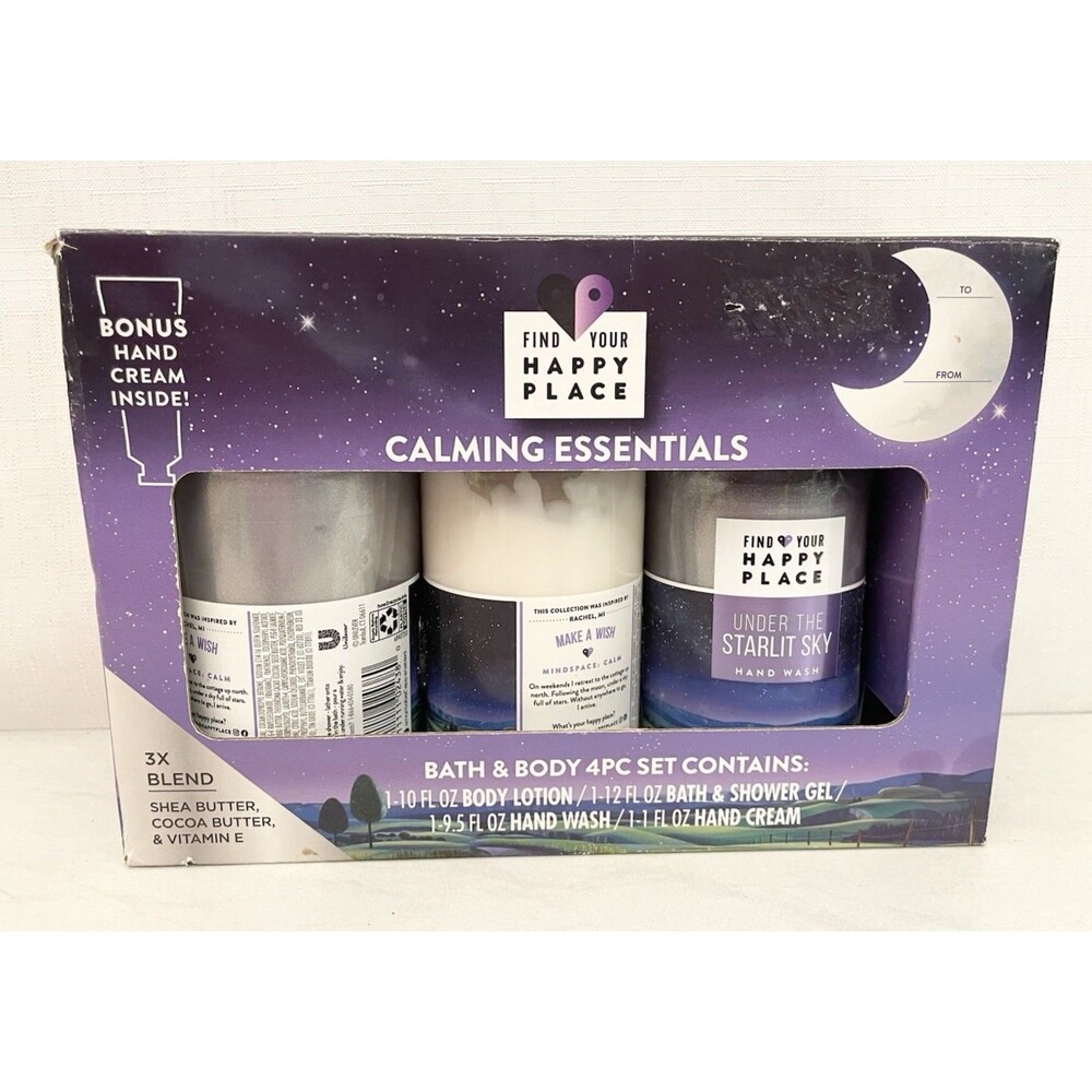 NEW Find Your Happy Place Calming Essentials Bath & Body 4PC Set Hand Body